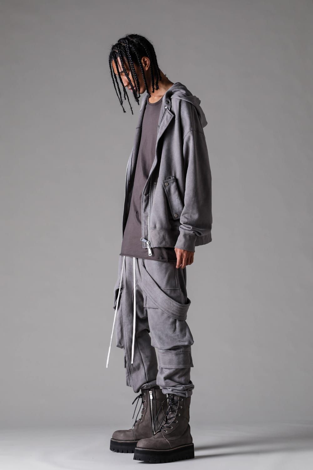 《2027SS先行予約》French Terry Zip Hoodie "Black / Grey / L.Beige"/ フレンチテリー裏毛ジップフーディ"ブラック / グレー /ライトベージュ"