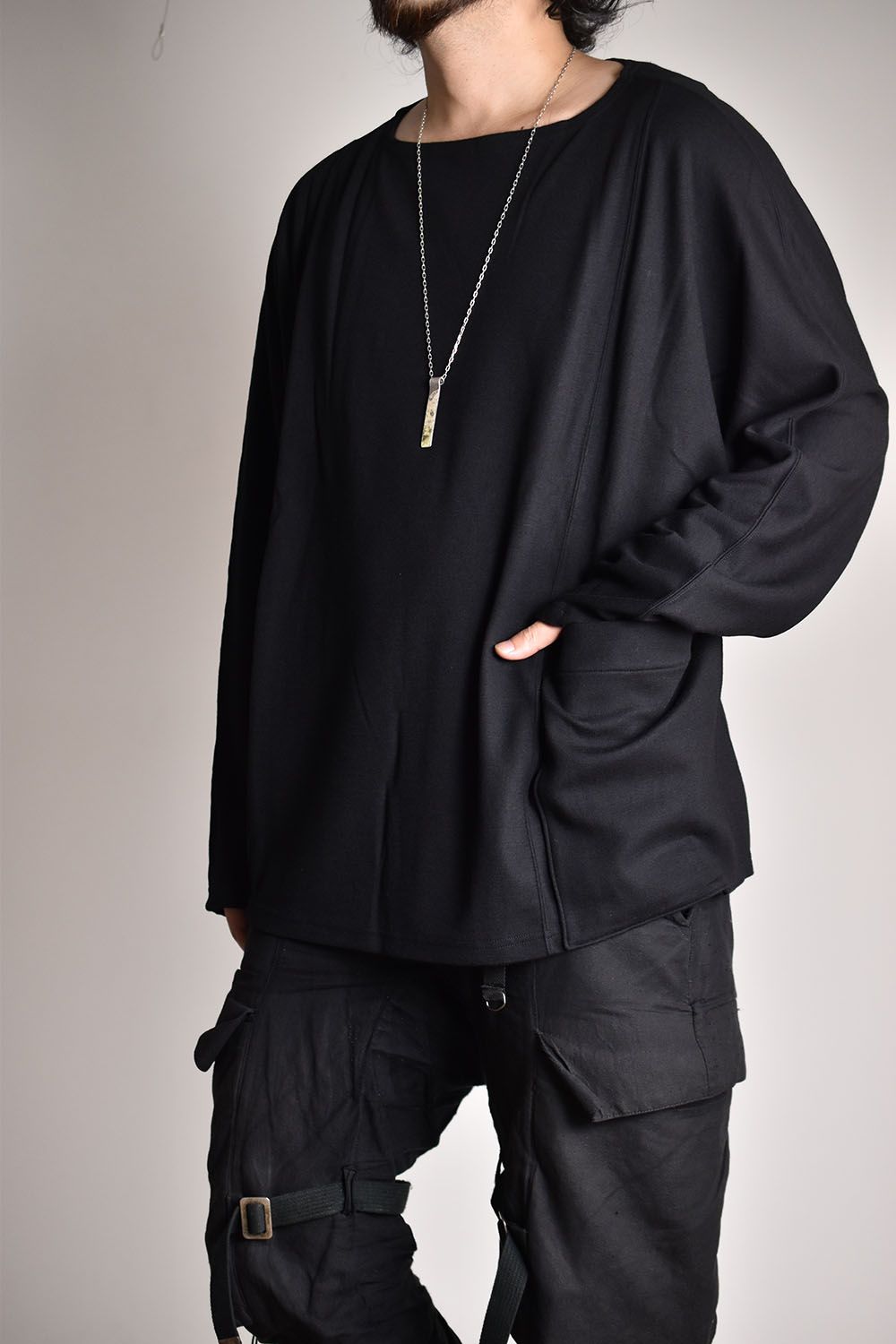 Compressed Wool Jersey Dolman Sleeve P/O"Black"/ウールジャージードルマンスリーブプルオーバー"ブラック"