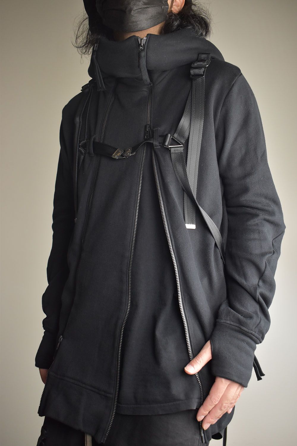 Non-Flammable Fleece Harness Belt W-Zip Hooded Jacket  "Black" / 無燃糸裏毛ハーネスベルトWジップフーデッドジャケット"ブラック"