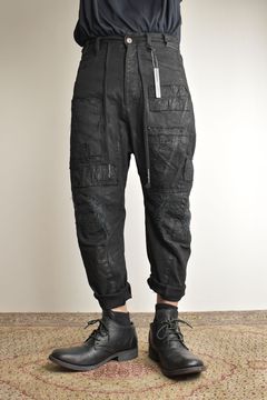 Product Coating Stretch Denim Damage Repair Cropped Pants “Black / 製品コーティングストレッチデニムダメージリペアクロップドパンツ"ブラック"