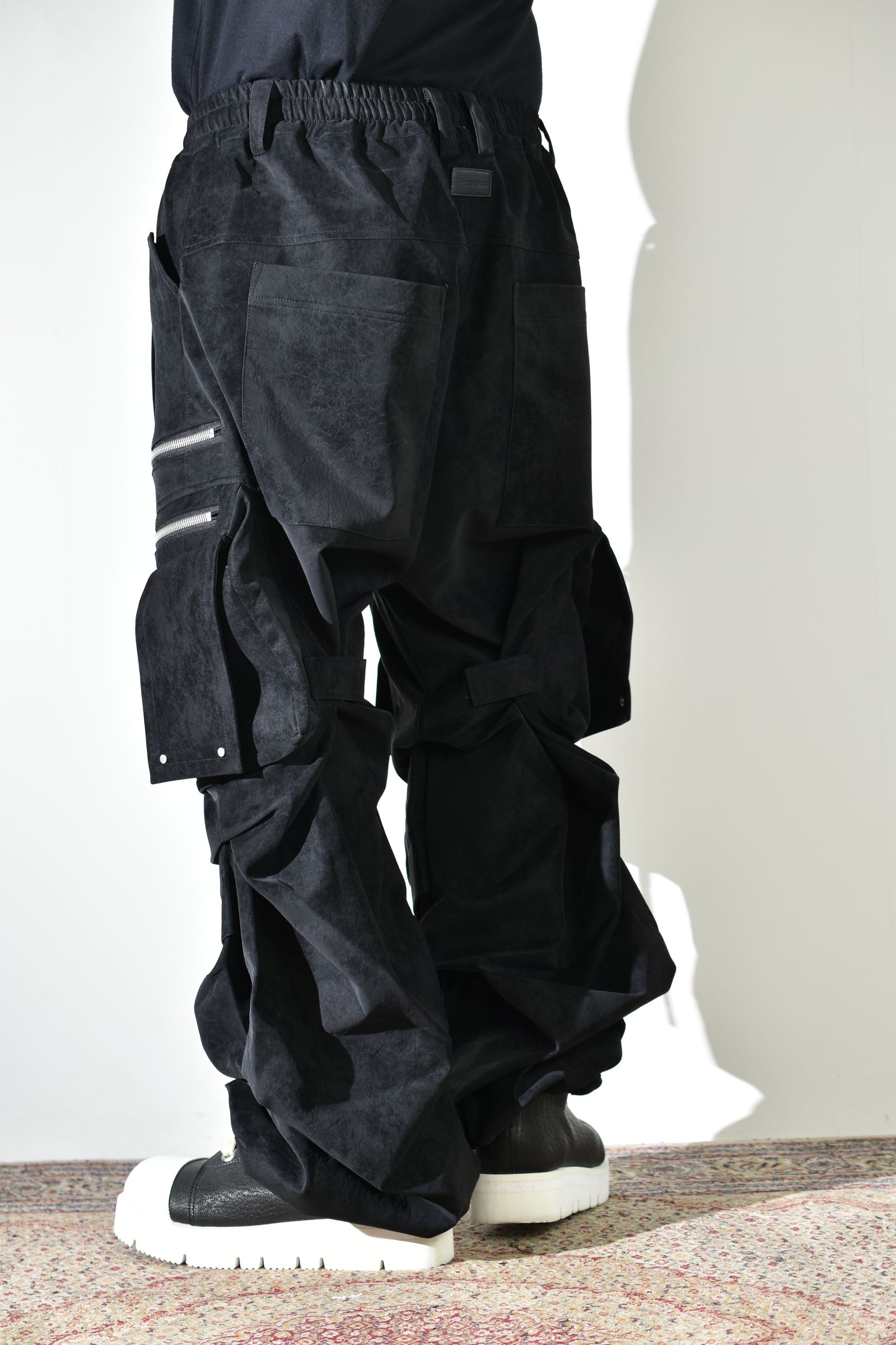 Vegan Suede Leather Cargo Pants"Black" / ヴィーガンスウェードレザーカーゴパンツ "ブラック"