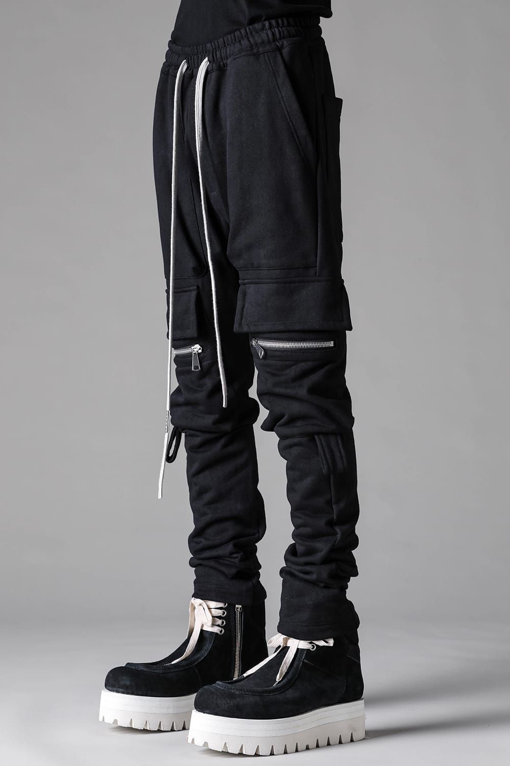 《2027SS先行予約》French Terry Sarrouel Cargo Skinny "Black / Grey / L.Beige"/ フレンチテリー裏毛サルエルカーゴスキニー"ブラック / グレー /ライトベージュ"