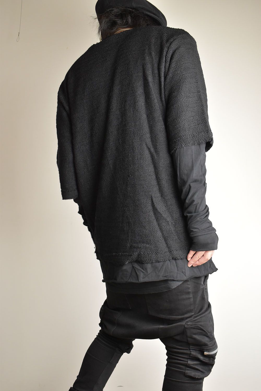 Low Gauge Knit and Cotton Jersey Layered T-Shirt "Black" / ローゲージニット×コットンジャージレイヤードTシャツ"ブラック"