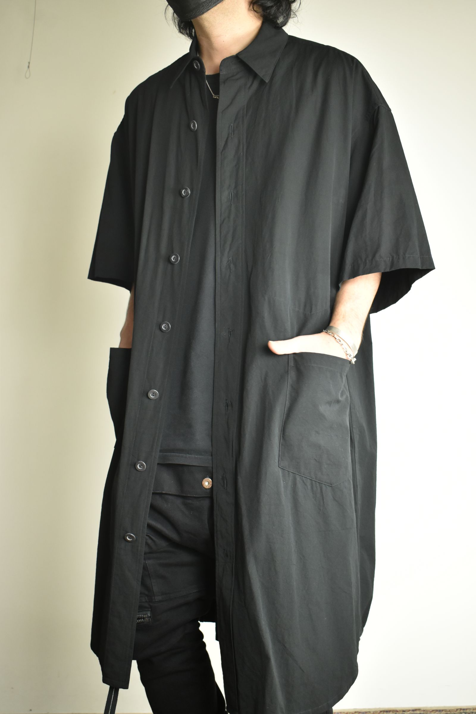 Cotton Broad Short-Sleeved Big Shirt &Dress"Black" / コットンブロード半袖ビッグシャツ / ワンピース"ブラック"