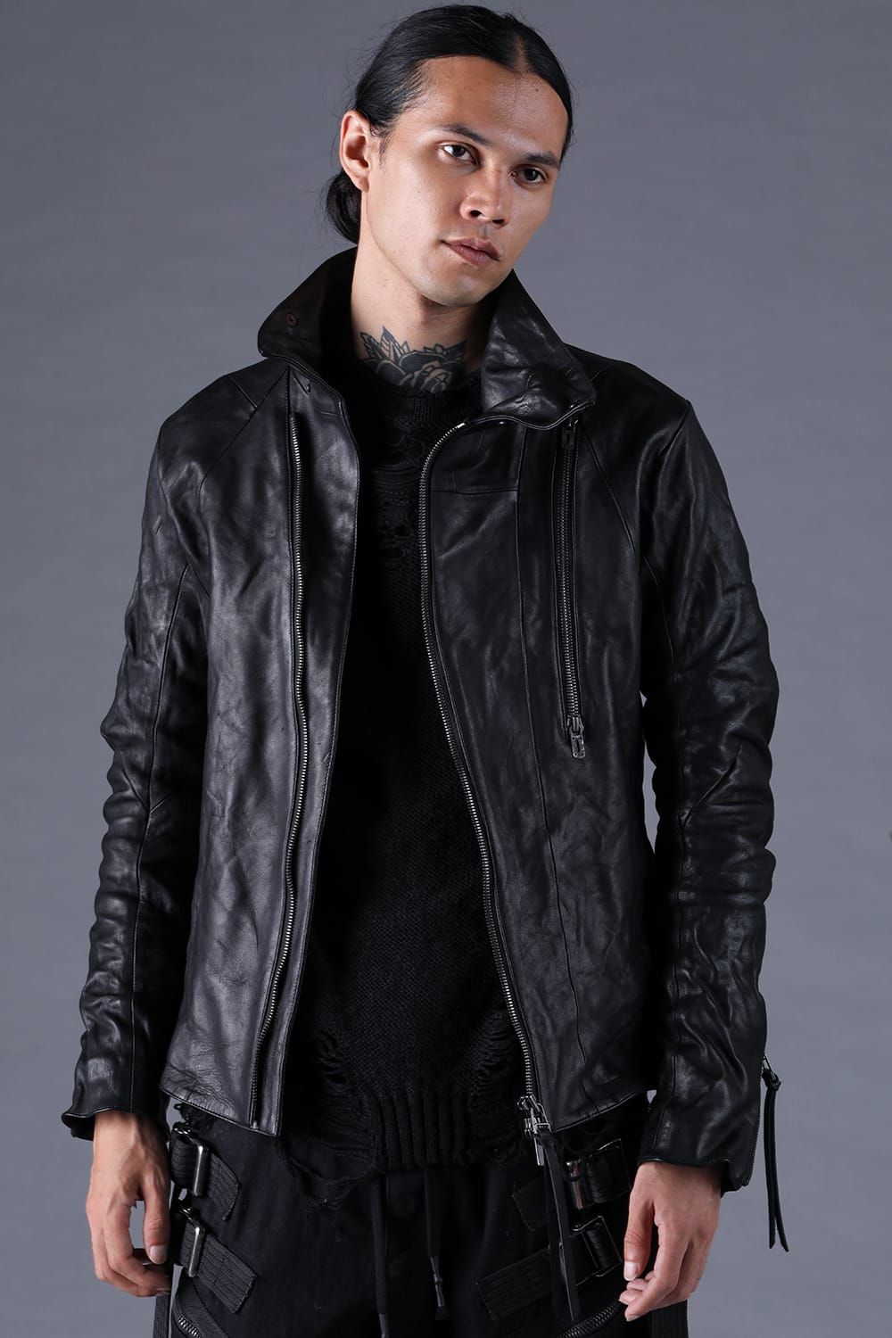 《2027SS先行予約分》Horse Leather High-Neck Jacket"Black" / ホースレザーハイネックジャケット"ブラック"