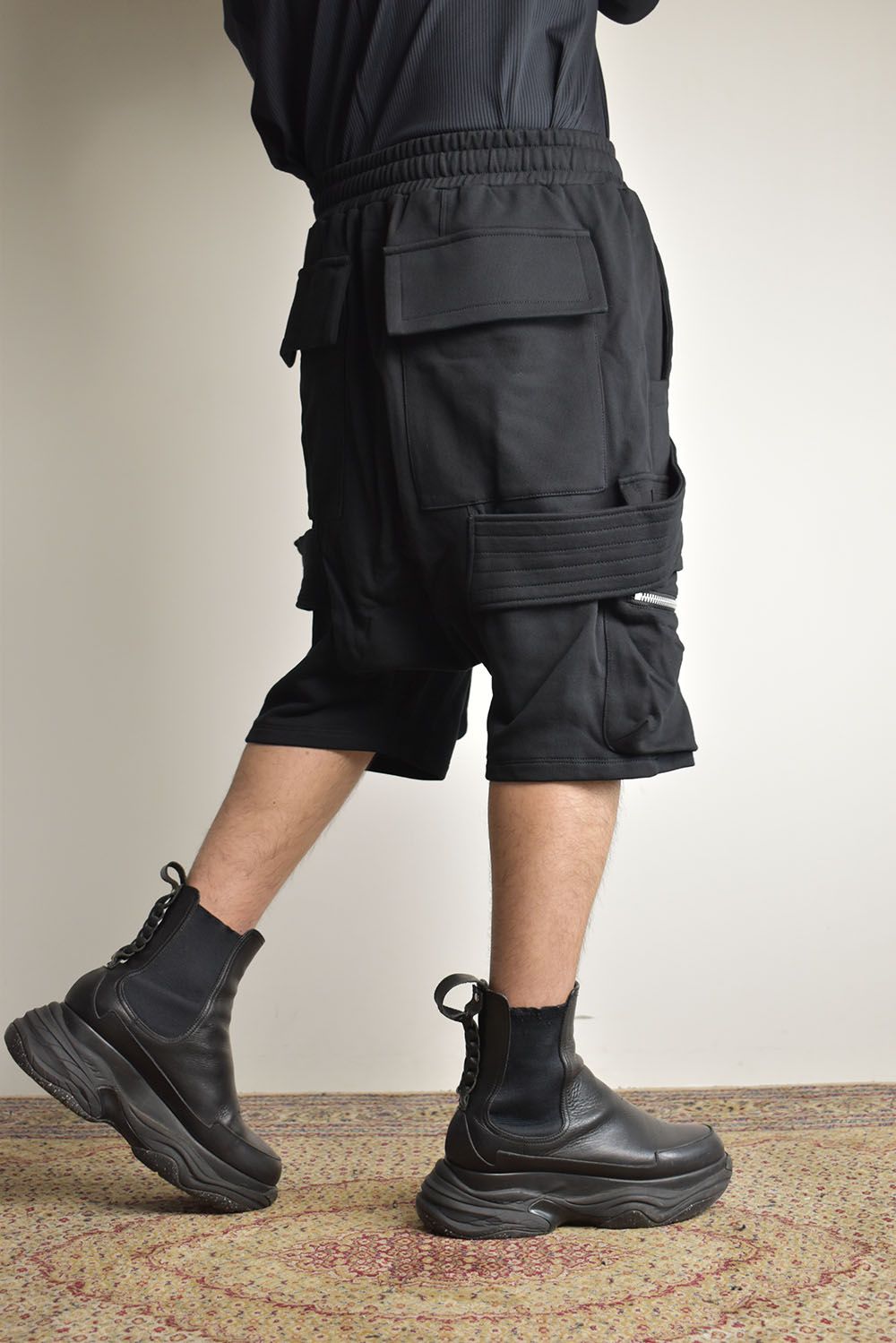 Belt Cargo Sweat Sarouel Shorts"Black" / ベルトカーゴスウェットサルエルショーツ"ブラック"