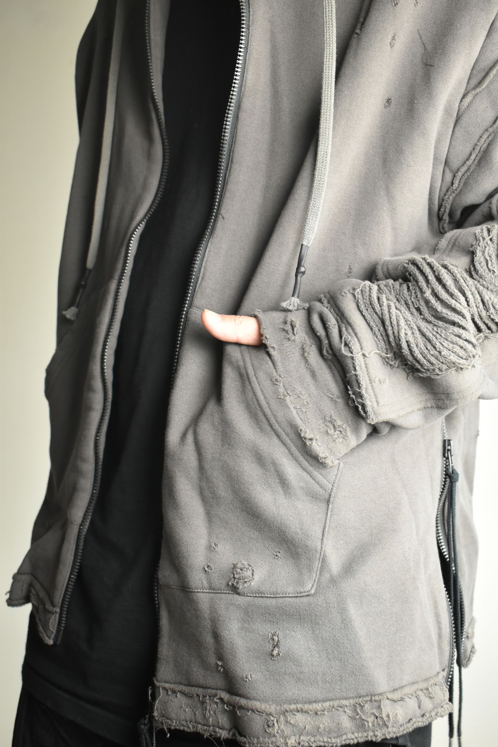 Untwisted Yarn Fleece Shotgun Zip-Up Hoodie"Charcoal" / 無撚糸裏毛ショットガンジップアップフーディー"チャコール"