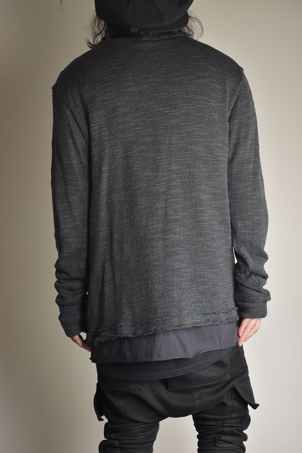 Low-Gauge knit × Cotton Jersey Layered Tee "Charcoal" / ローゲージニット×コットンジャージレイヤードTシャツ"チャコール"