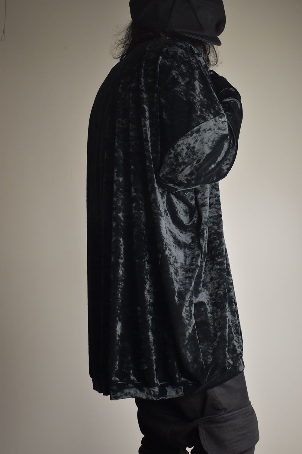 Washer Velor Jumbo Crew Neck Top"Black" / ワッシャーベロアジャンボクルーネックトップ"ブラック"