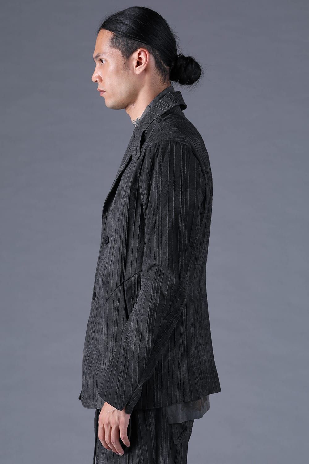 《2027SS先行予約分》Mura-Dye Dobby Stripe Tailored Jacket"Charcoal" / ムラ染トビーストライプテイラードジャケット"チャコール"