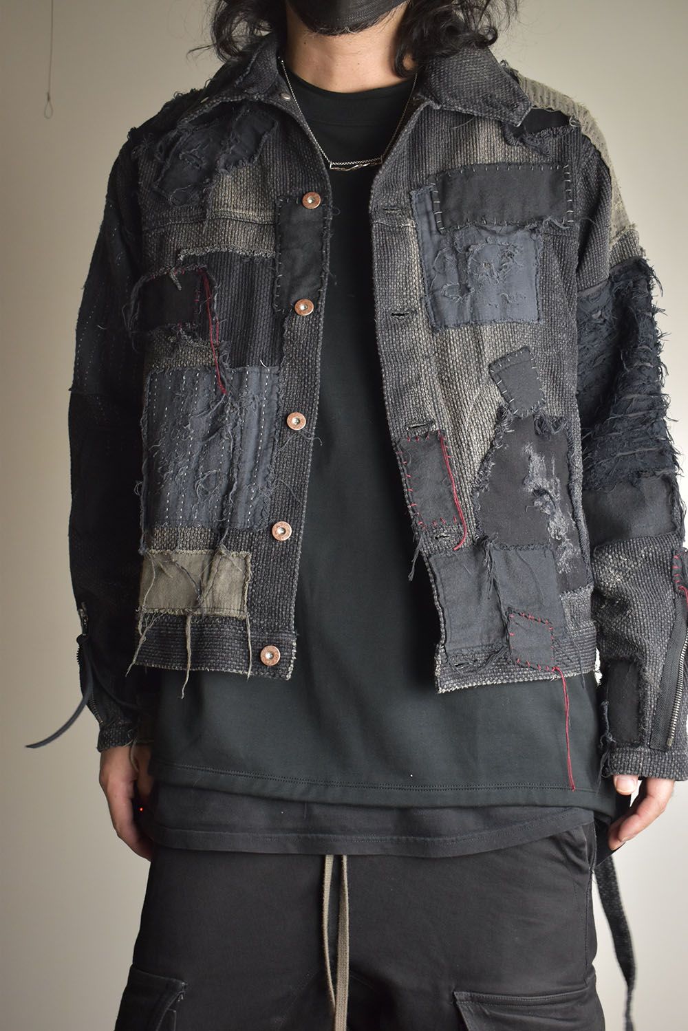 Crust Damage Repair Sashiko Jacquard Jacket "Black" / クラストダメージリペア刺子ジャガードジャケット"ブラック"