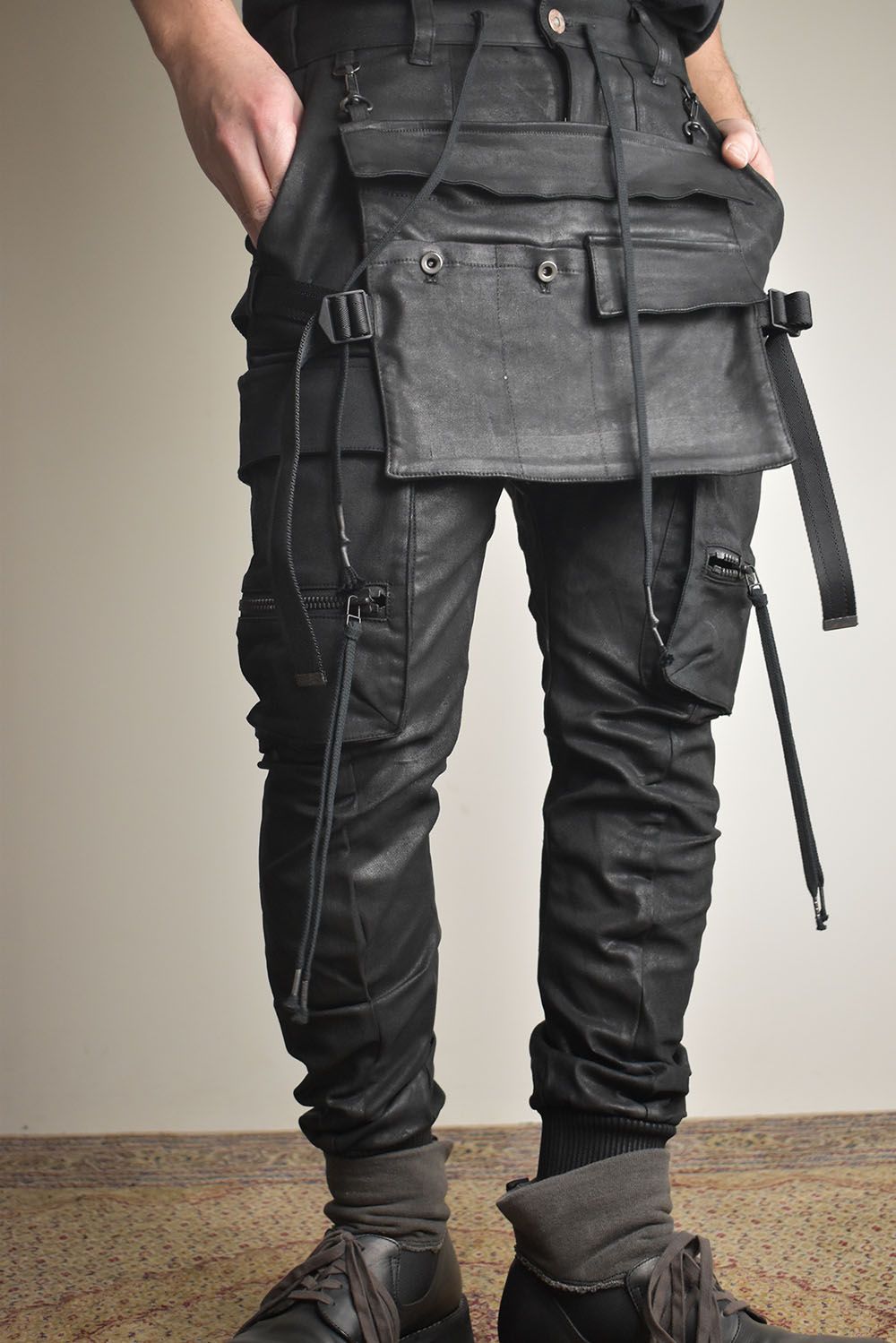 Product Coating Bag Attached Cargo Jogging Pants"Black" / 製品コーティングバッグアタッチドカーゴジョグパンツ"ブラック"