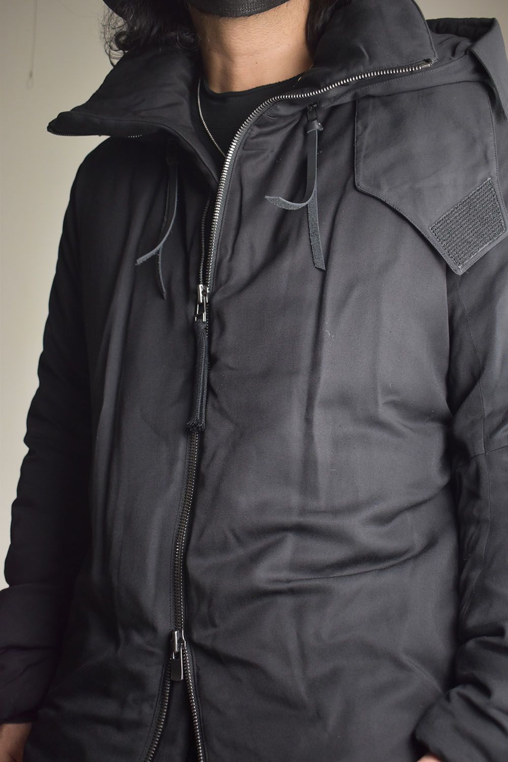 Rayon Twill Vest Hooded Down Jacket "Black" / レーヨンツイルベスト/フードアタッチドダウンジャケット"ブラック"