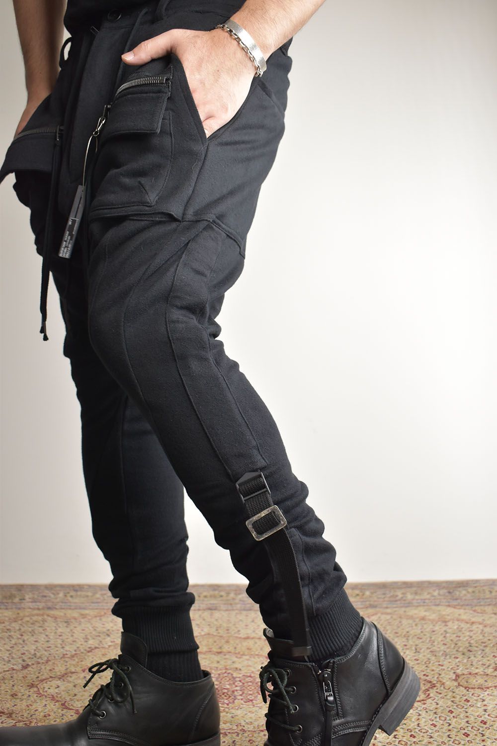 Non-ply Yarn Lined Belt Adjustable Crotch Jog Pants "Black" / 無撚糸裏毛ベルトアジャストロークロッチジョグパンツ"ブラック"