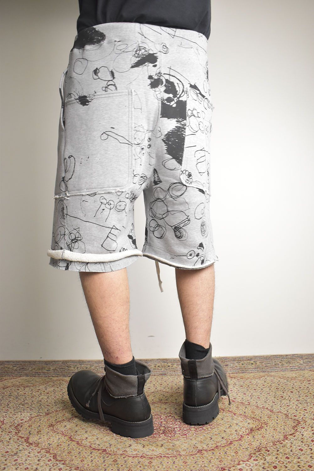 Sweat Print Wide Pants"Grey" / スウェットプリントワイドパンツ"グレー"