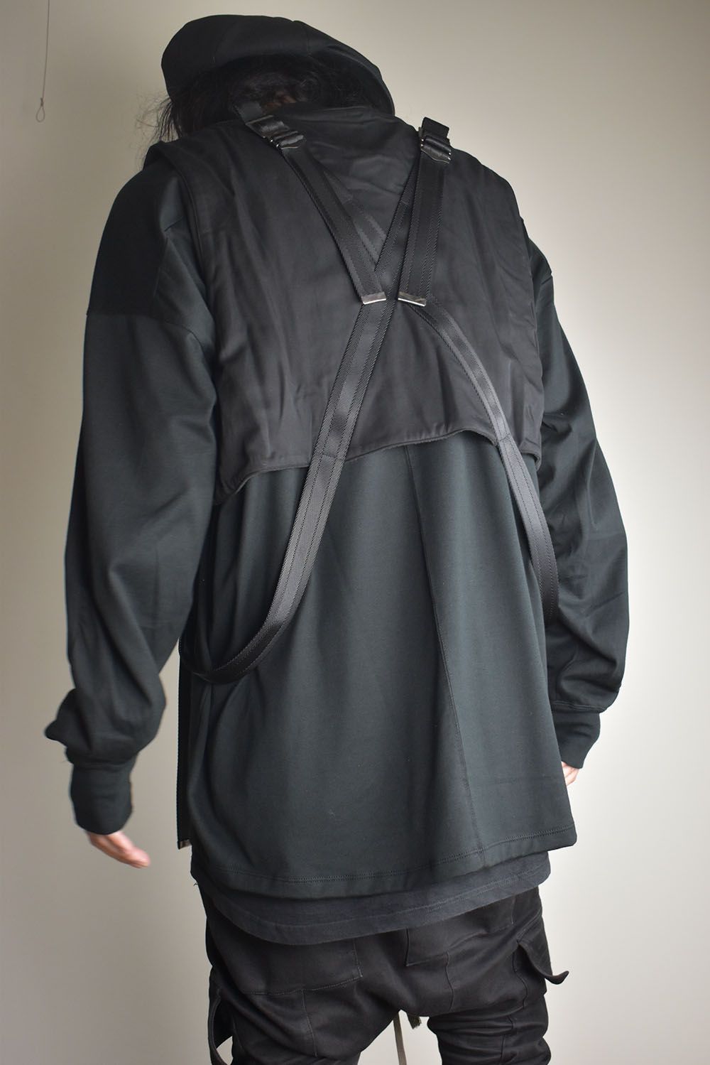 Rayon Twill Vest Hooded Down Jacket "Black" / レーヨンツイルベスト/フードアタッチドダウンジャケット"ブラック"