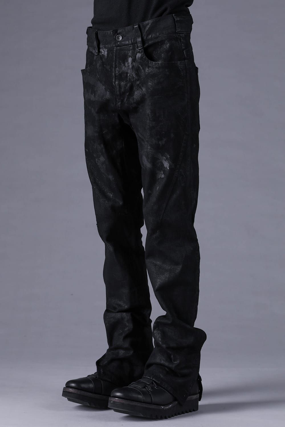 《2027SS先行予約分》Product Coated Stretch Denim Flared Slim Pants"Black" / 製品コーティングストレッチデニムフレアスリムパンツ"ブラック"