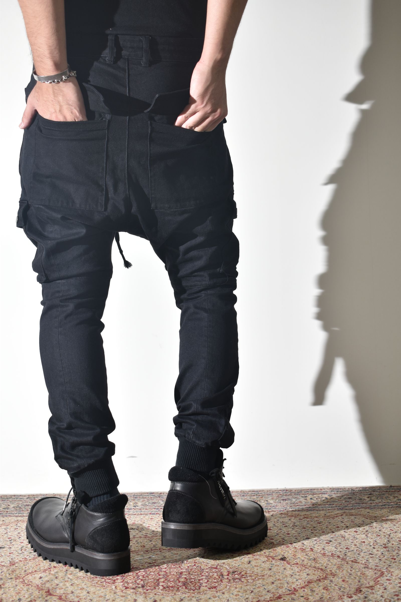 Stretch Denim Belt-Adjustable Cargo Jogger Pants"Black" / ストレッチデニムベルトアジャストカーゴジョグパンツ"ブラック"