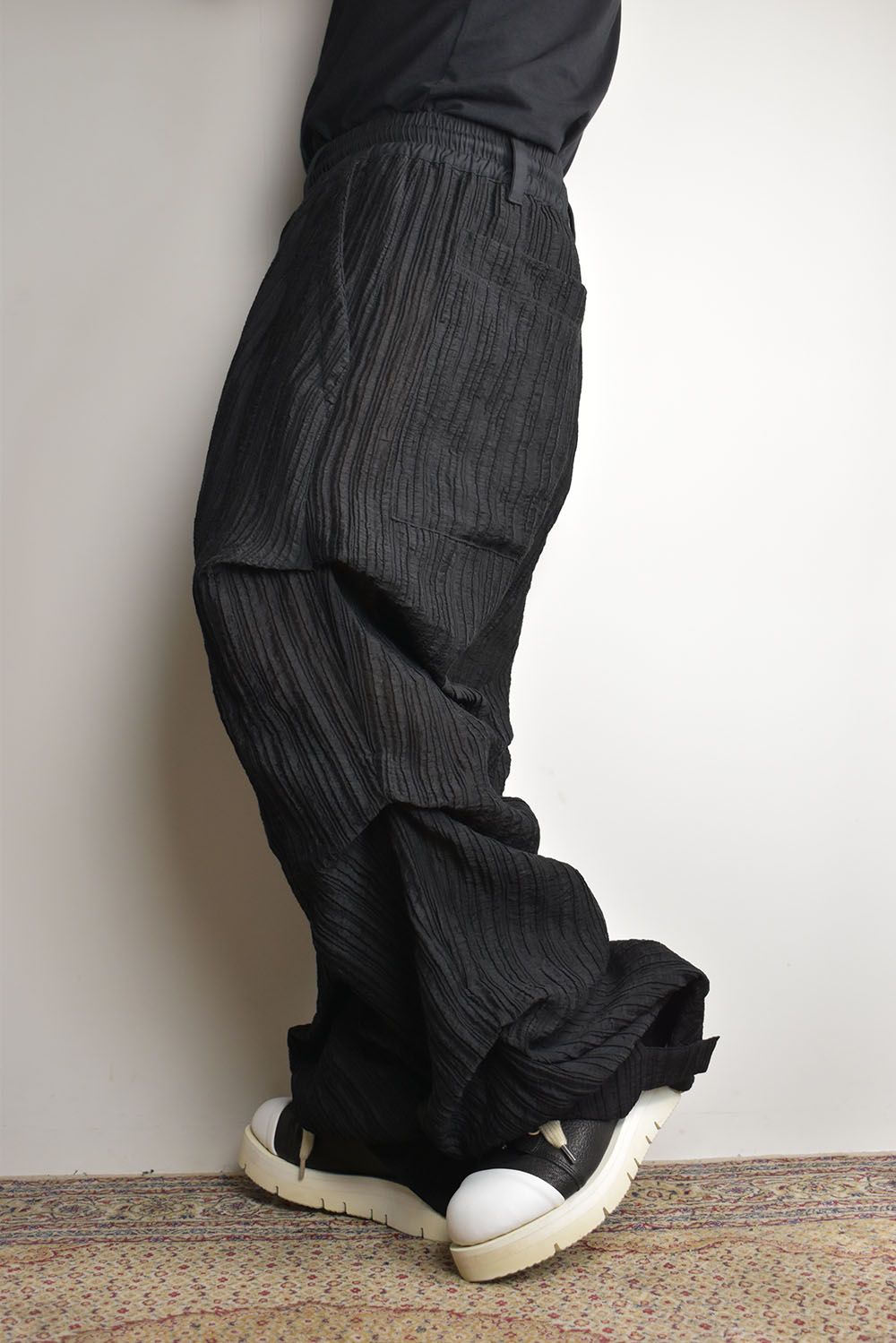 Sheer Yoryu Tuck Baggy Pants"Black"/シアータックバギーパンツ"ブラック"