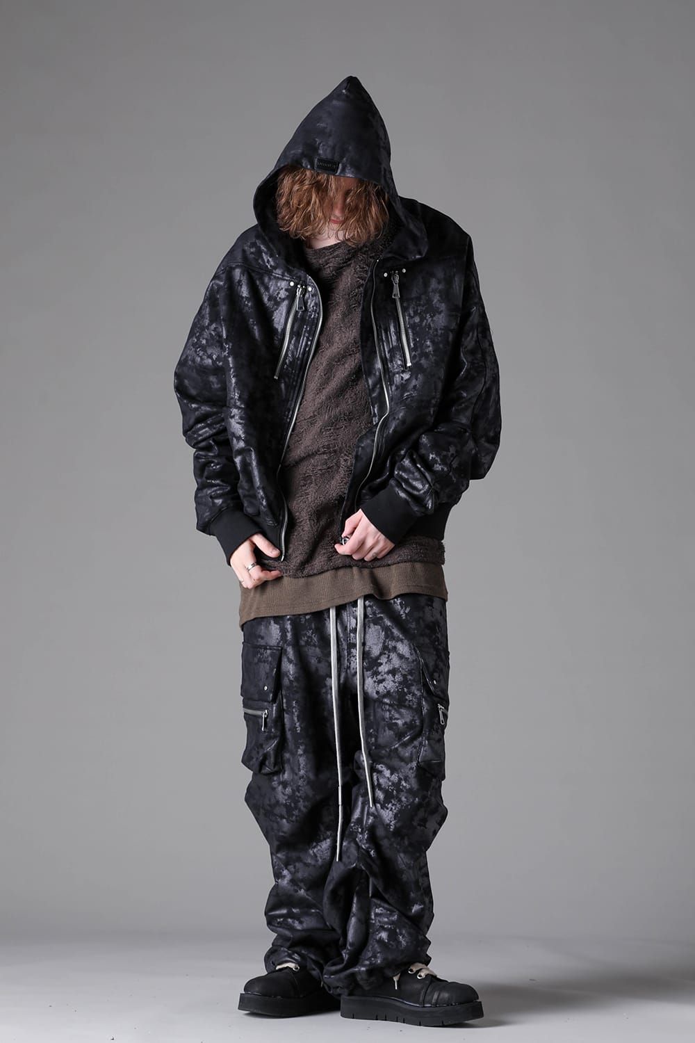 《2026AW先行予約》Sweat Cargo Tuck Wide Pants"Black / L.Grey" / スウェットカーゴタックワイドパンツ"ブラック/ライトグレー"