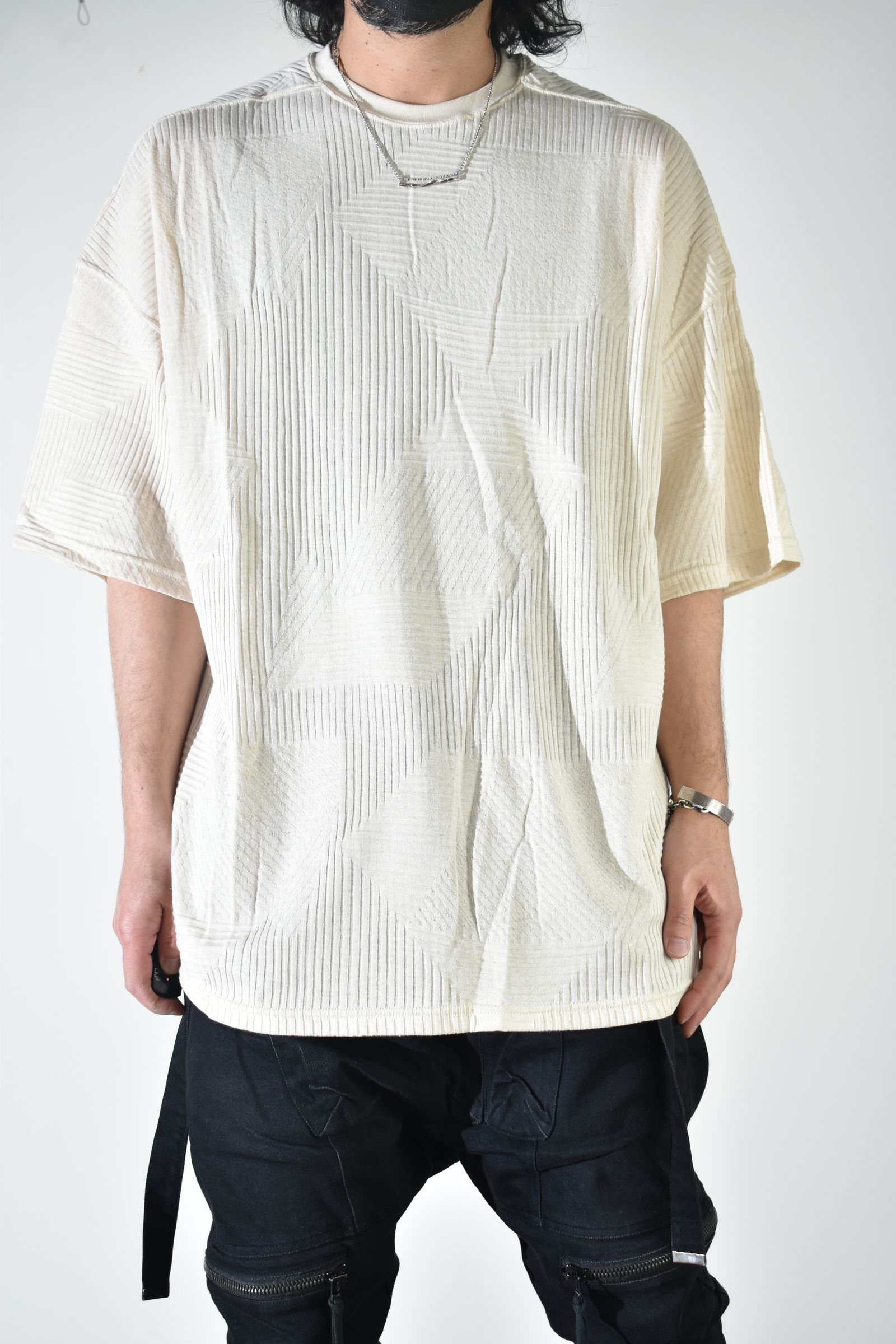 Deformed Stripe Pattern Jumbo Tee "Cream" /ディフォルメドストライプパターンジャンボTee"クリーム"
