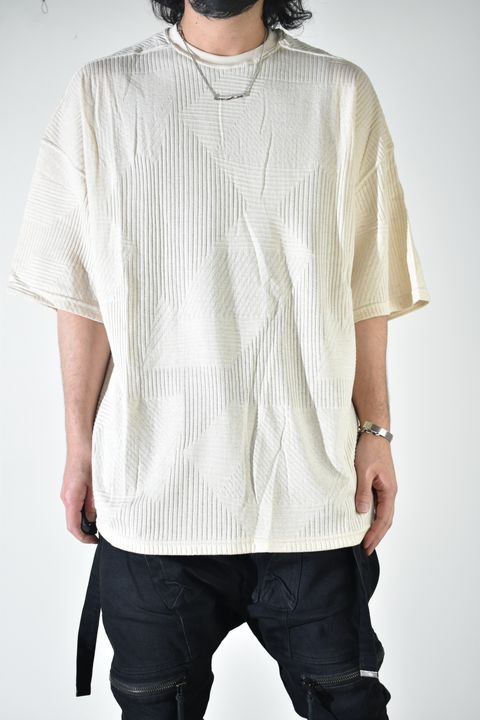 Deformed Stripe Pattern Jumbo Tee "Cream" /ディフォルメドストライプパターンジャンボTee"クリーム"
