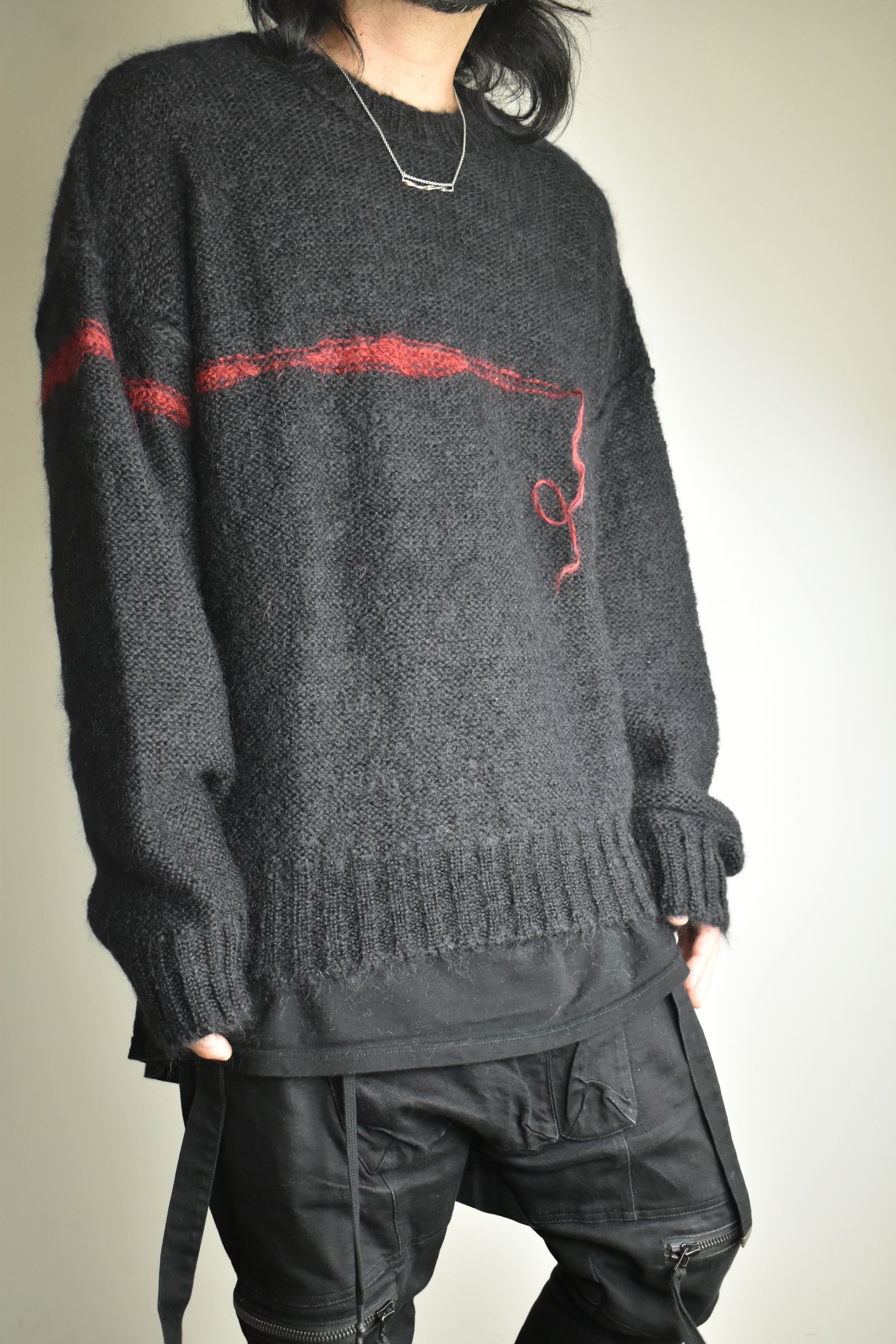 Mohair Knit Pullover "Black-Red" / モヘアニットプルオーバー"ブラックレッド"