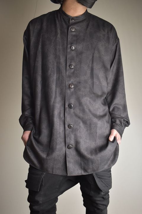 Barbed Wire Stand Collar Shirt"Black" / スタンドカラーシャツ"ブラック"