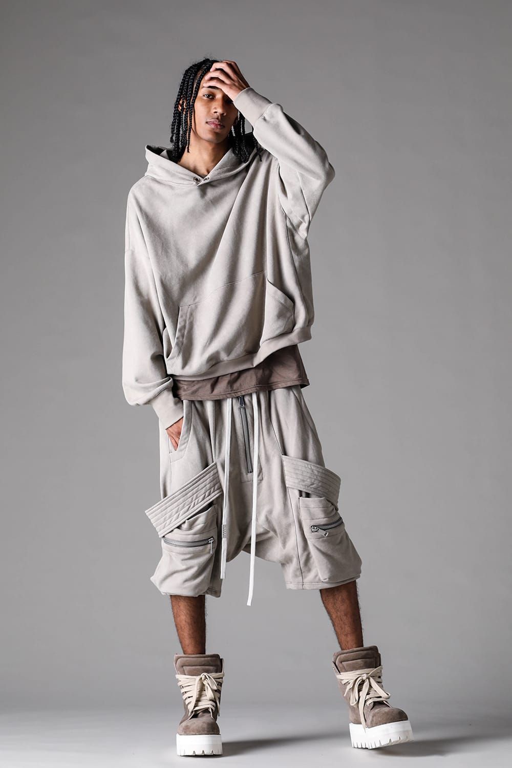 《2027SS先行予約》French Terry Pullover Hoodie "Black / Grey / L.Beige"/ フレンチテリー裏毛プルオーバーフーディ"ブラック / グレー /ライトベージュ"