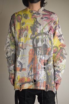 Inkjet Print Cotton 3GG Damaged Knit PulloVer"Color Print" / インクジェットプリント コットン 3GG ダメージニットプルオーバー "カラープリント"