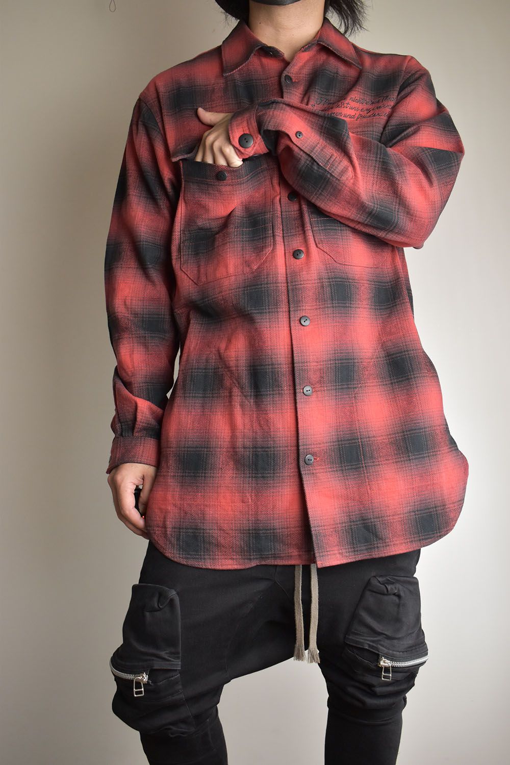 Ombre Check Long Shirts Jacket"Red Check" / オンブレチェックロングシャツジャケット"レッドチェック"