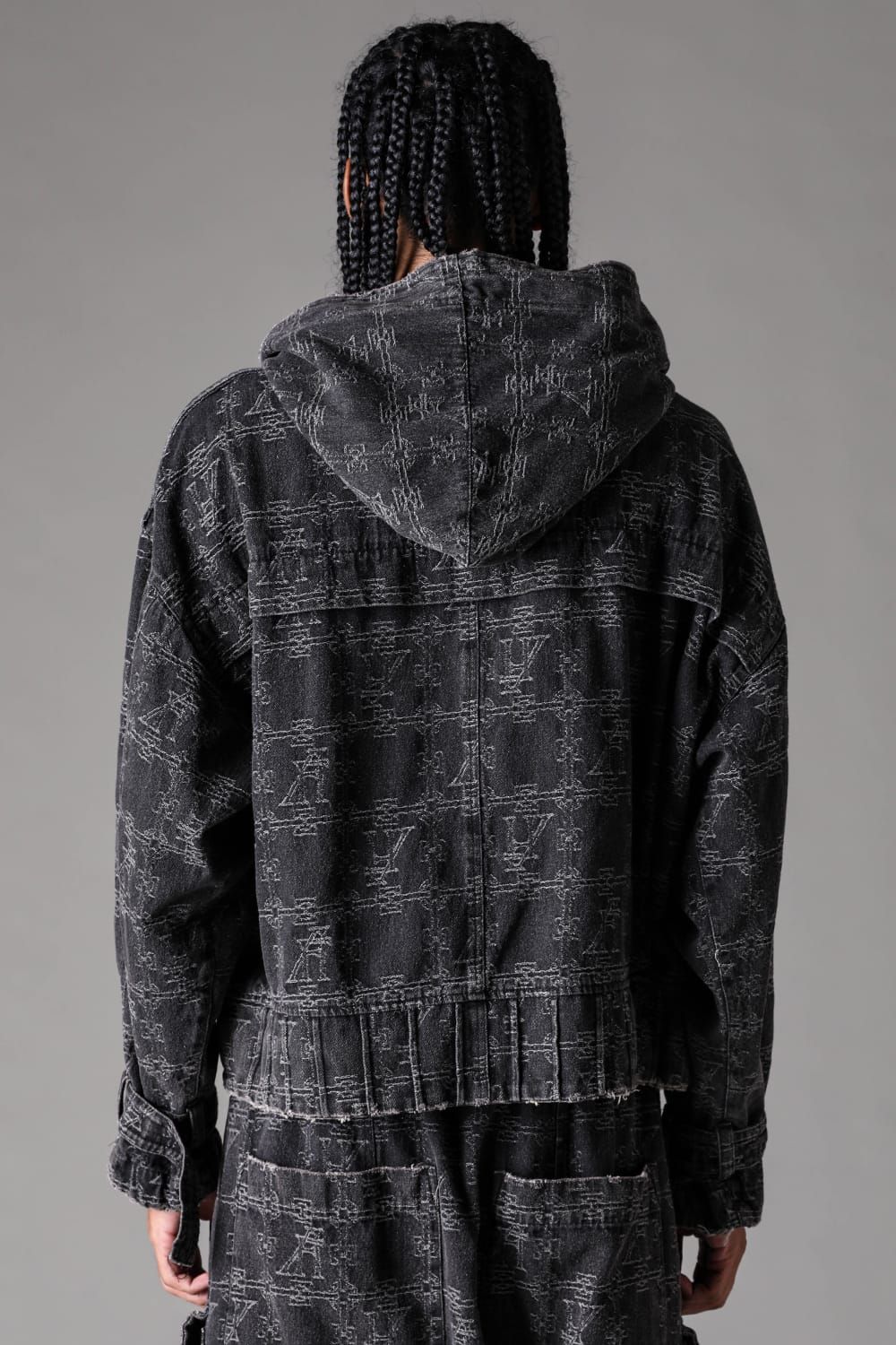 《2027SS先行予約》Jacgurd Denim Hoodie Blouson "Black / Blue" / ジャガードデニムフーディブルゾン"ブラック/ブルー"