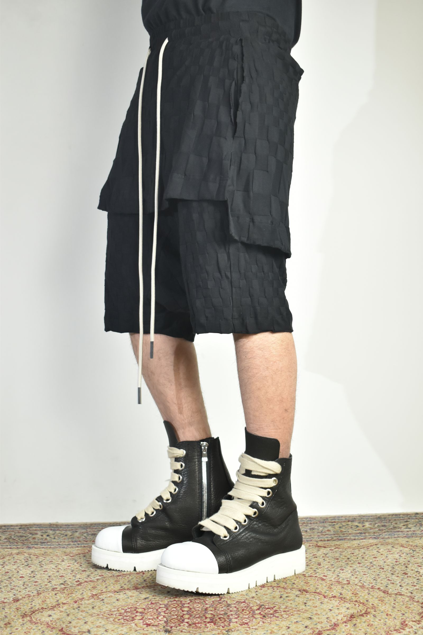 Gradient Plaid Pattern Layered Shorts"Black" / グラデーションチェックパターンレイヤードショーツ"ブラック"