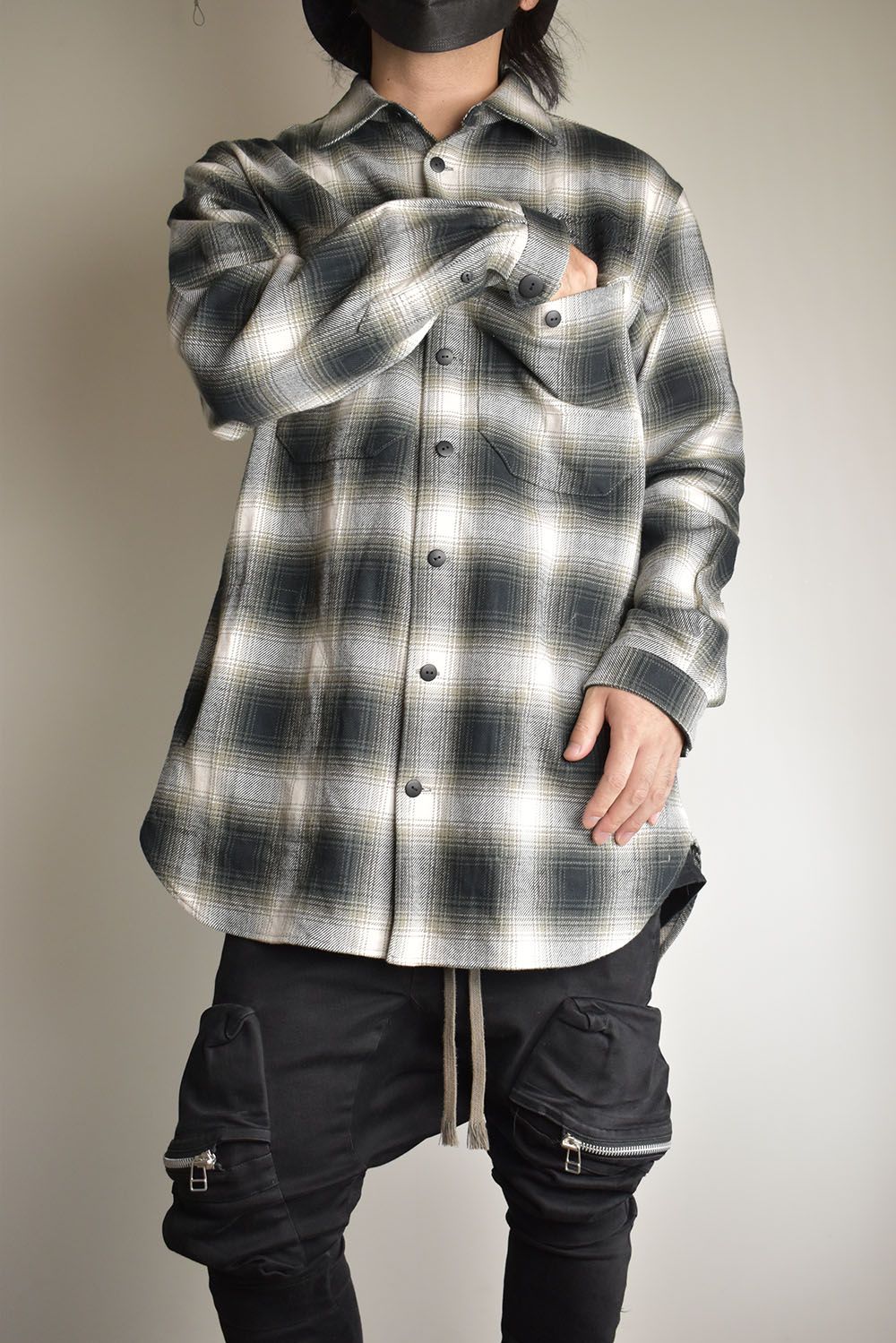 Ombre Check Long Shirts Jacket"White Check" / オンブレチェックロングシャツジャケット"ホワイトチェック"