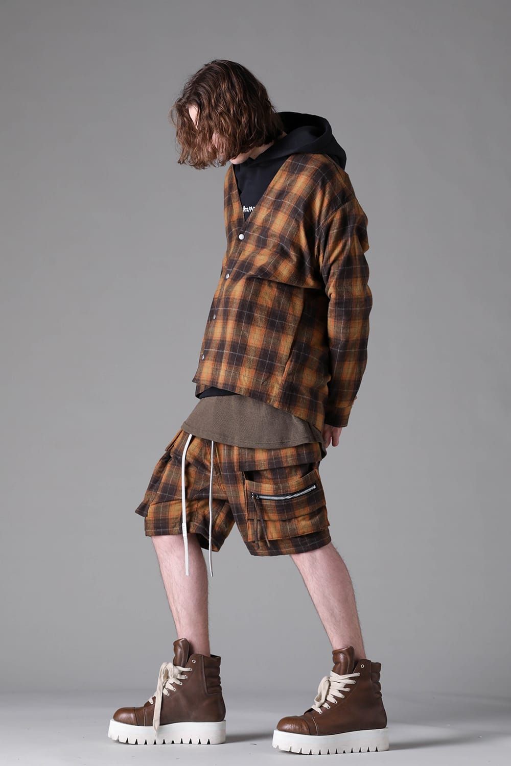 《2026AW先行予約》Plaid Sarrouel Shorts"Soft Greige / Black Camel / Warm Brown" / サルエルショーツ"ソフトグレージュ/ブラックキャメル/ウォームブラウン"