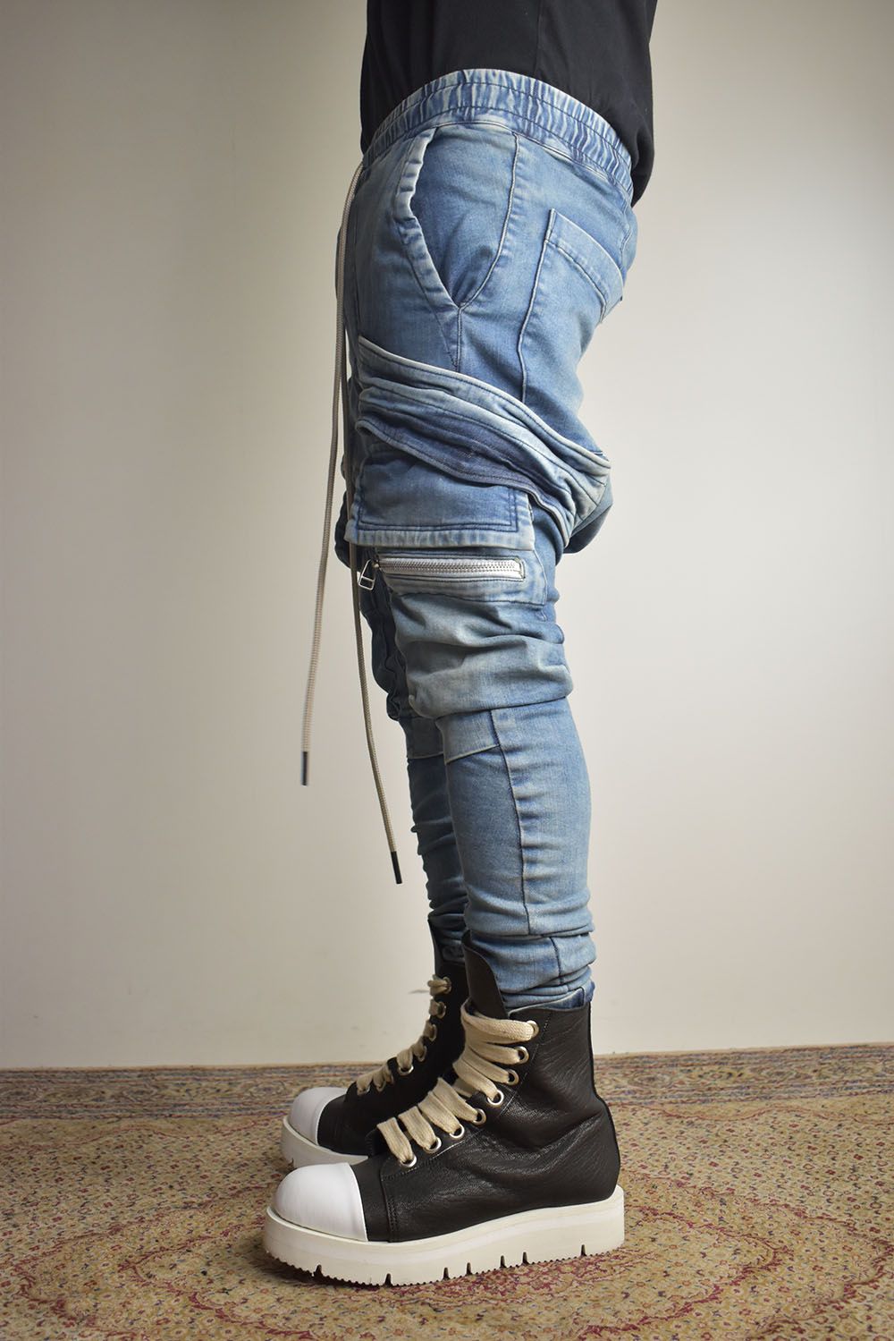 Denim Cargo Sarouel Skinny"Damage Black/Indigo Blue"/デニムカーゴサルエルスキニー"ダメージブラック/インディゴブルー"
