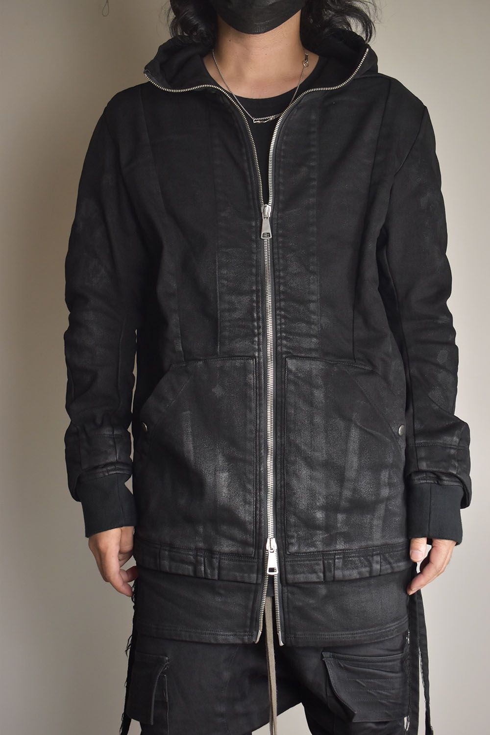 Coated Bonding Hoodie Denim Blouson"Black" / コーディングボンディングフーデッドデニムブルゾン"ブラック"