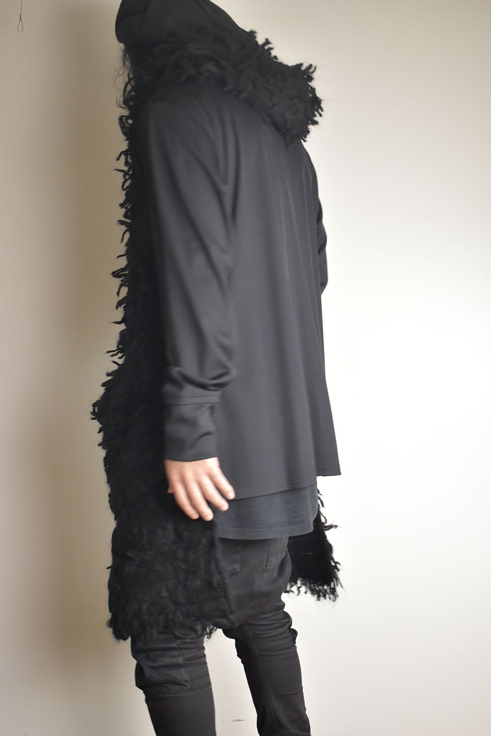 5GG Long Pile Knit Hoodie Stole"Black" / ロングパイルニットフーディストール"ブラック"