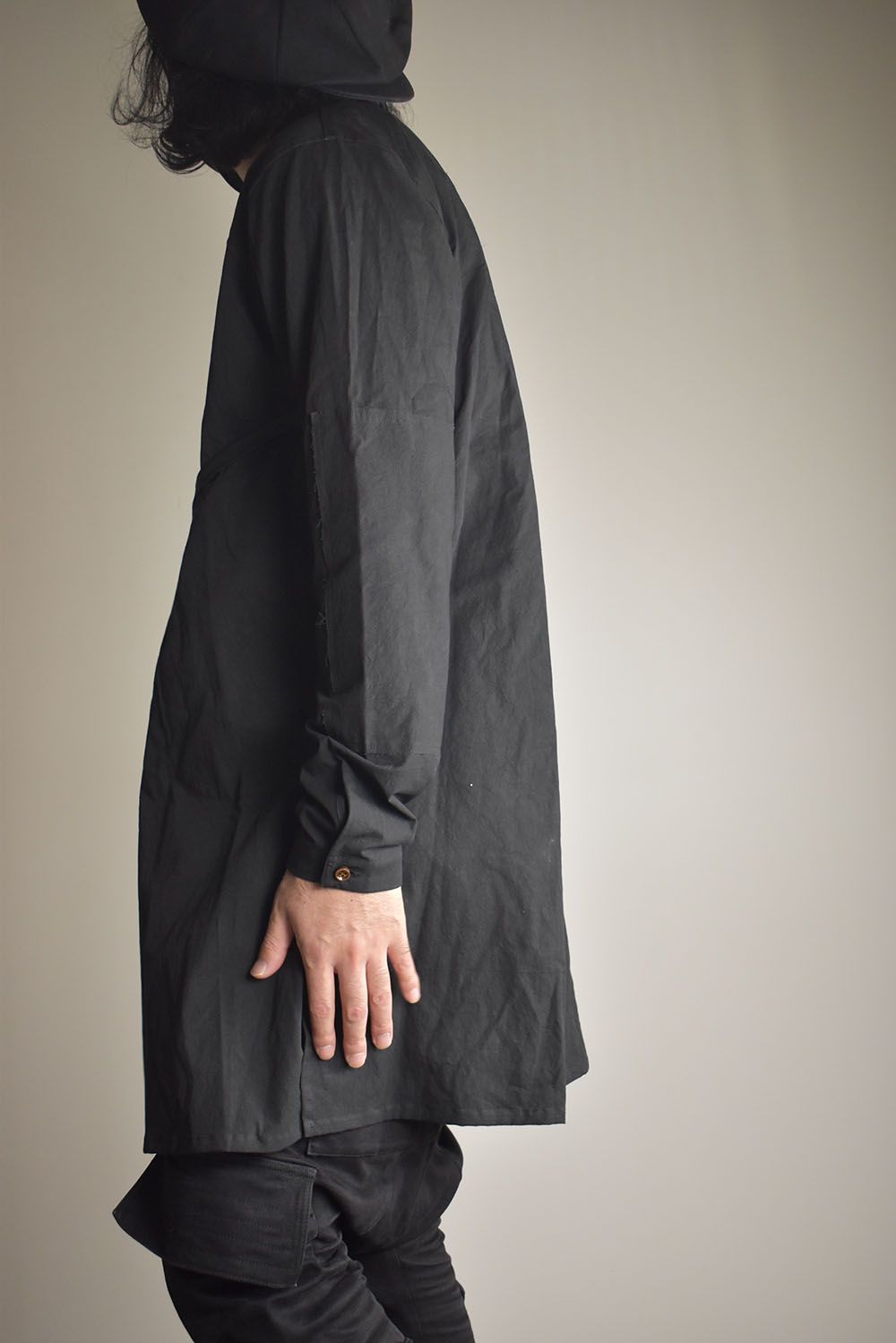 Strings Raw Edge Over Shirts"Black" / ストリングスローエッジオーバーシャツ"ブラック"