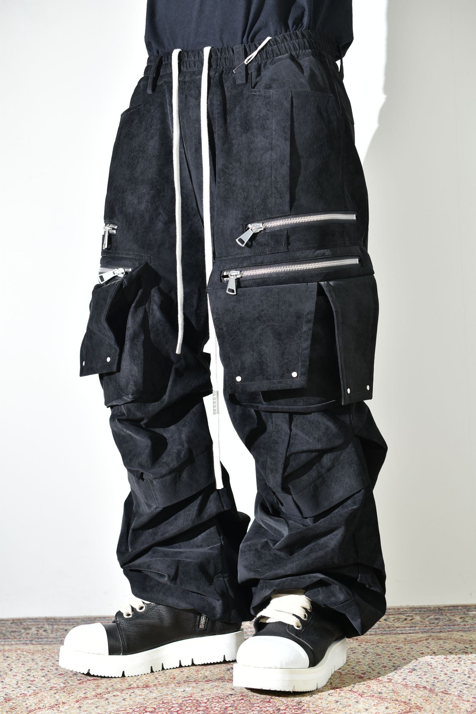 Vegan Suede Leather Cargo Pants"Black" / ヴィーガンスウェードレザーカーゴパンツ "ブラック"