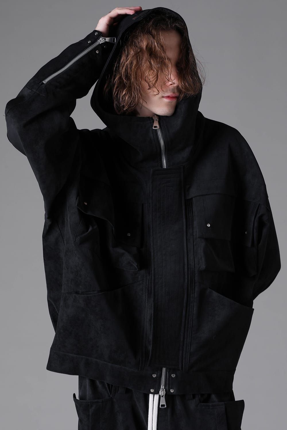 《2026AW先行予約》Vegan Suede Leather Hoodie Blouson"Black" / ヴィーガンスウェードレザーフーディブルゾン "ブラック"