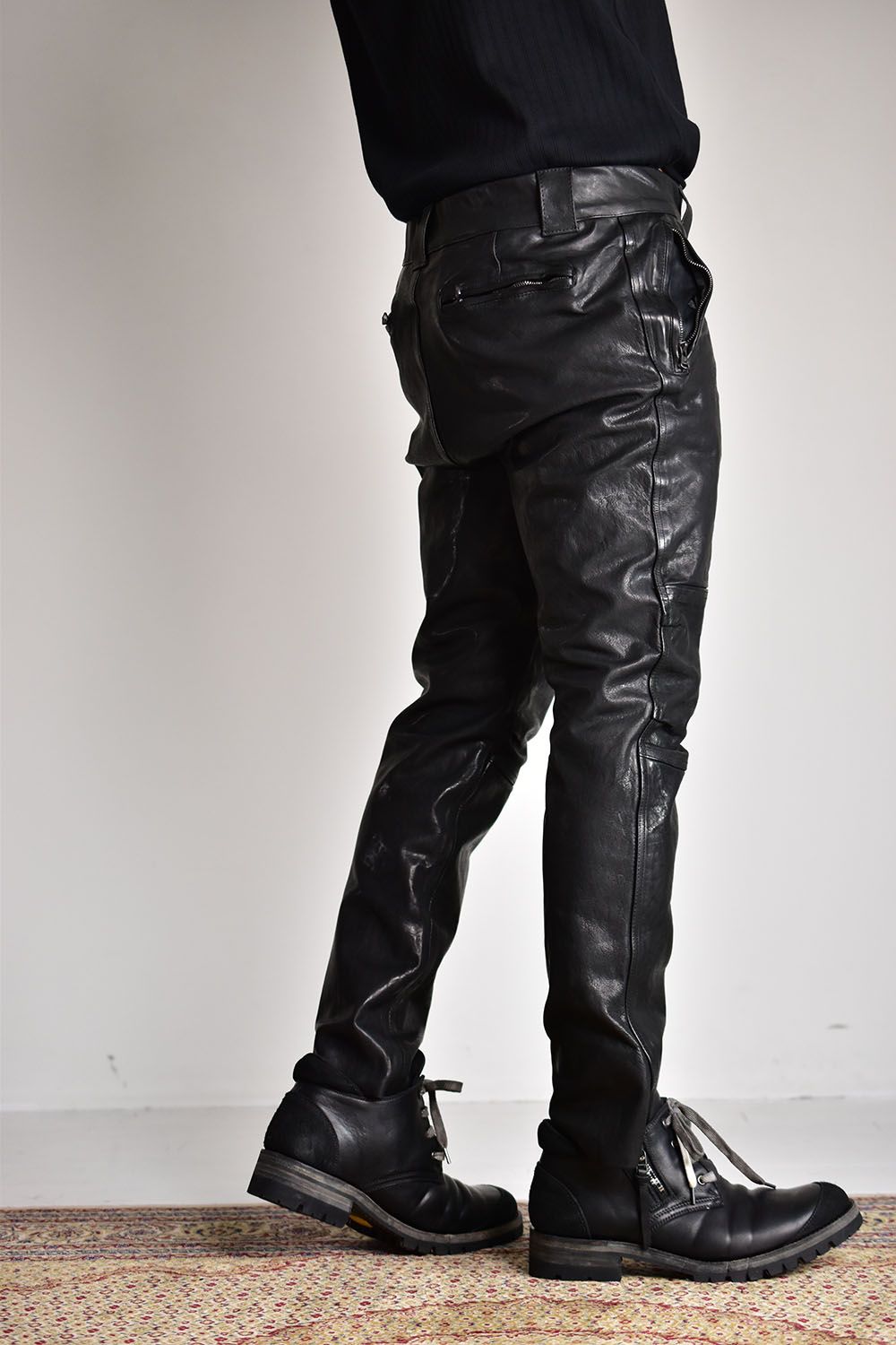 Maryam Itary Kip Garment Dye Leather Pants"Black"/マリアムイタリーキップ製品染めレザーパンツ"ブラック"