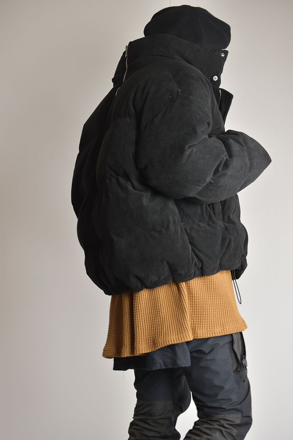 Corduroy High Neck Down jacket"Black/Brown"/コーデュロイハイネックダウンジャケット"ブラック/ブラウン"