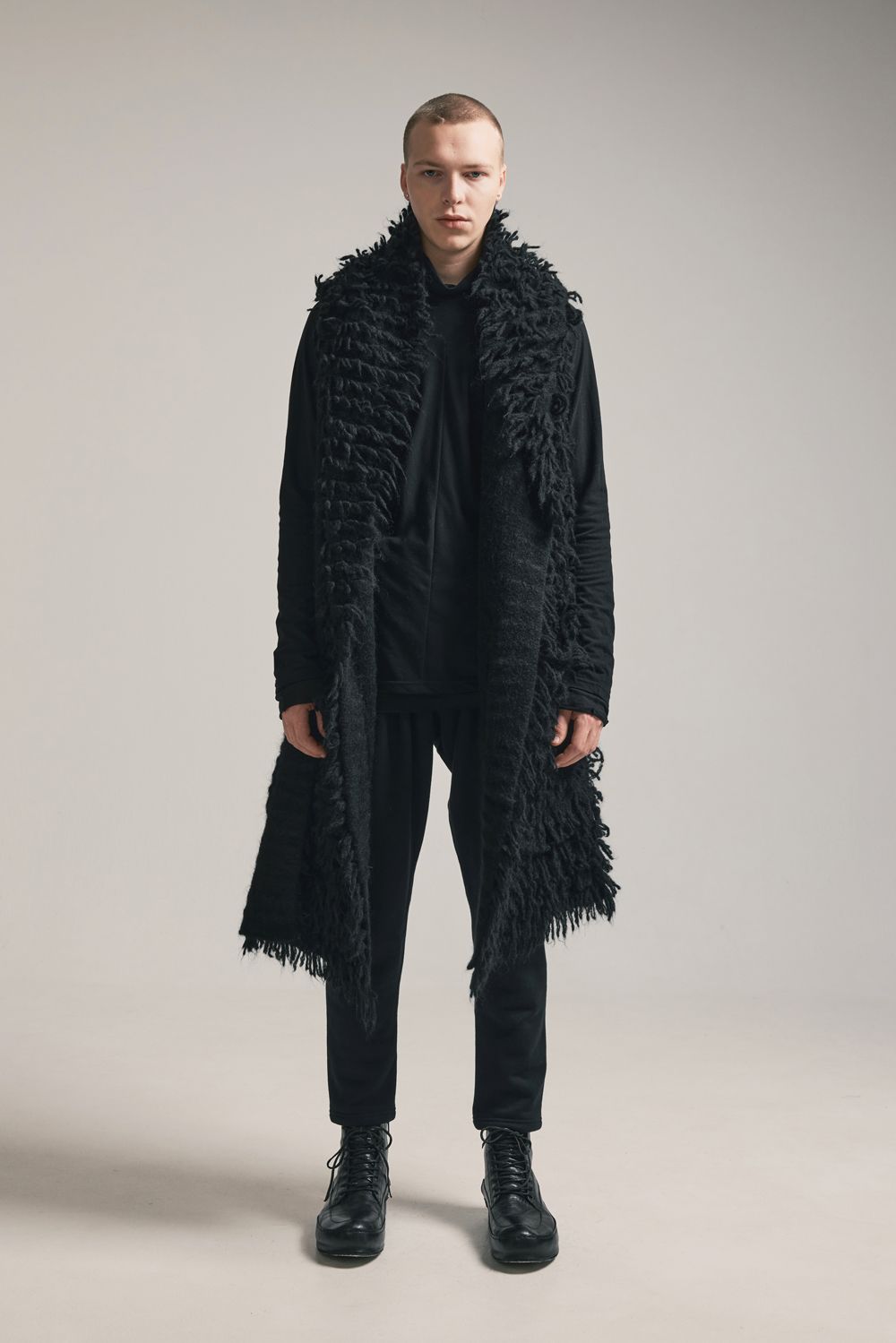 5GG Long Pile Knit Hoodie Stole"Black" / ロングパイルニットフーディストール"ブラック"