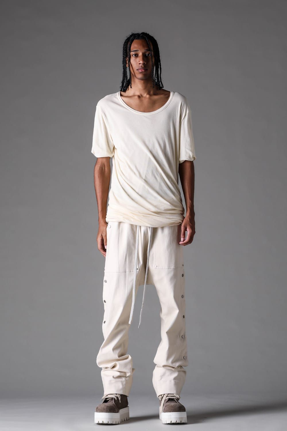 《2027SS先行予約》Side Snap Sarrouel Flare Pants"Black / Ivory" / サイドスナップサルエルフレアパンツ "ブラック / アイボリー"