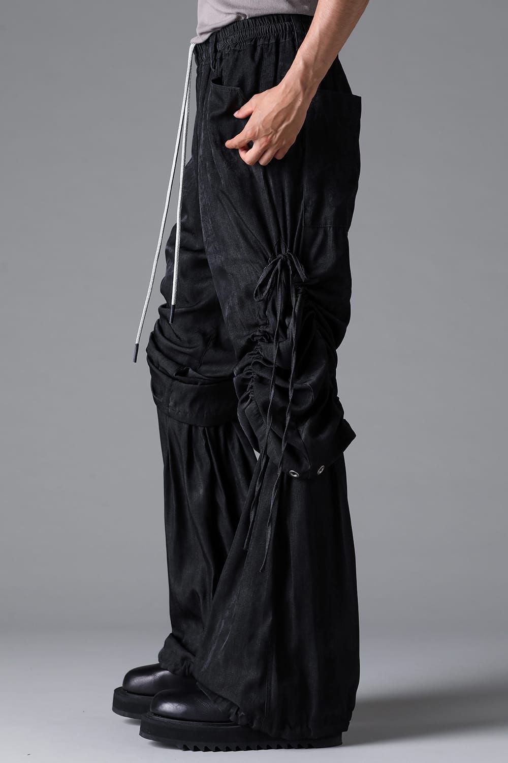 《2026SS先行予約》Layerd Gather Wide Pants"Black / Uneven D.Grey / Uneven Grey" / レイヤードギャザーワイドパンツ"ブラック/アンイーブンダークグレー/アンイーブングレー"