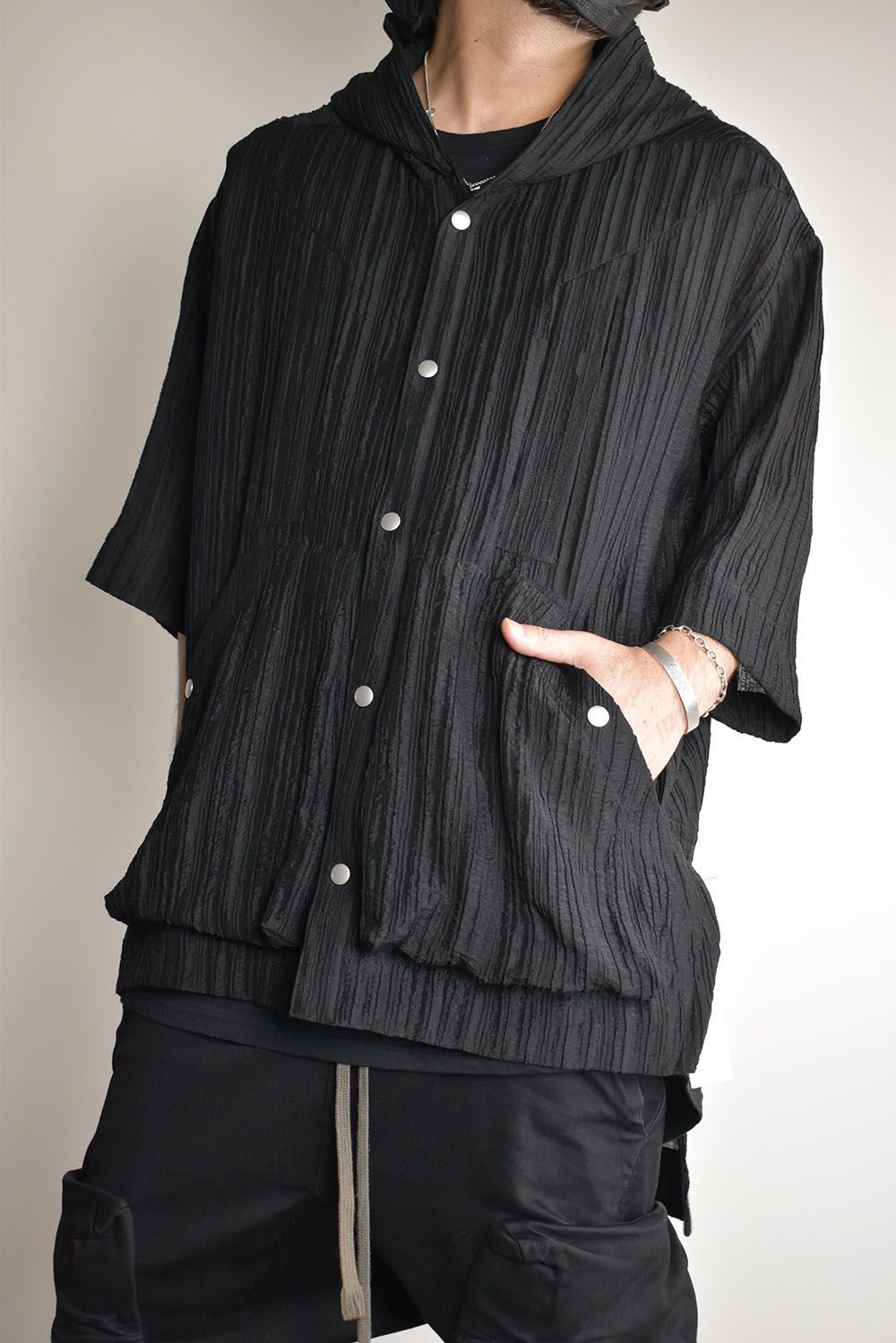 Sheer Yoryu Hoodie Shirts"Black"/シアーフーディシャツ"ブラック"
