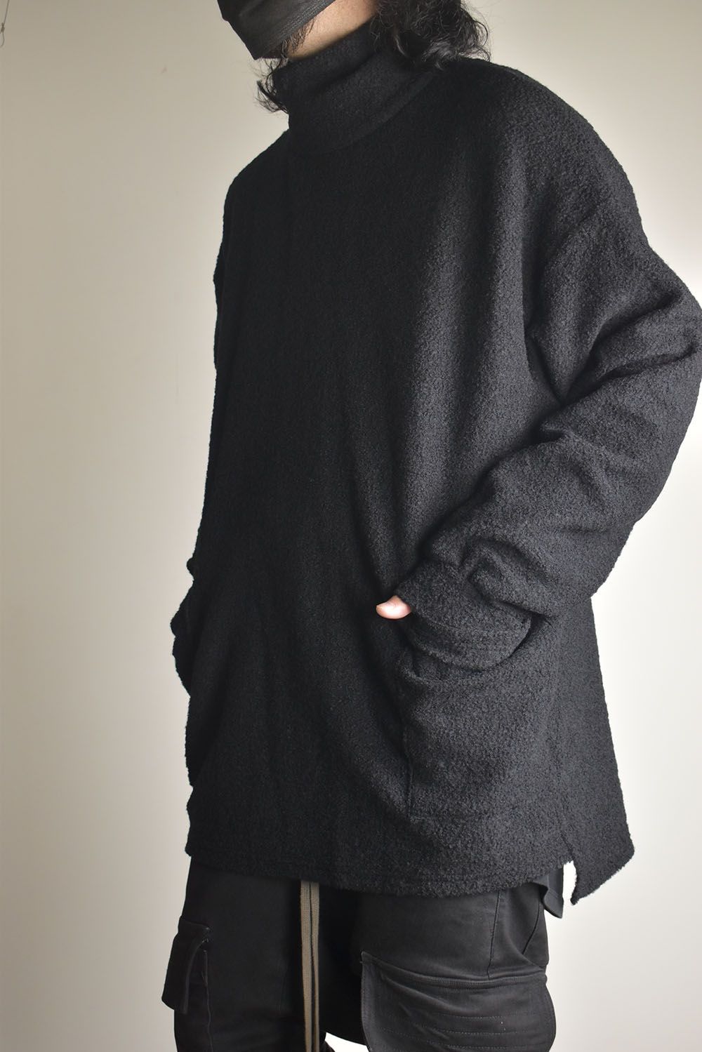 Loop Knit High Neck Long Sleeve T-Shirt "Black" / ループニットハイネックロングスリーブTシャツ"ブラック"