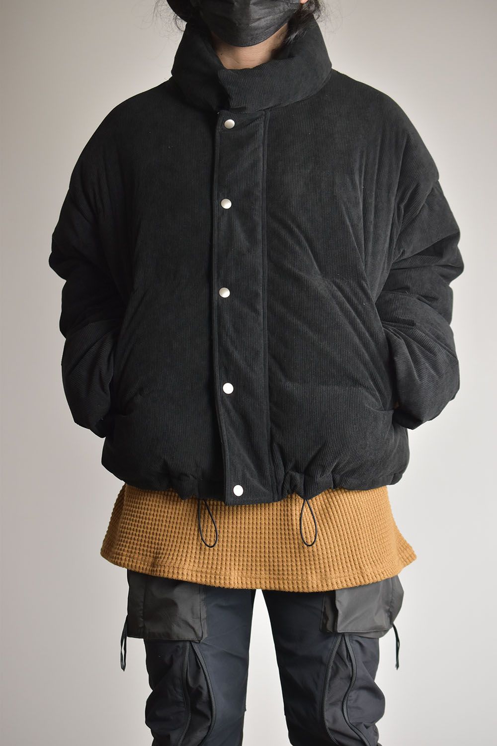 Corduroy High Neck Down jacket"Black/Brown"/コーデュロイハイネックダウンジャケット"ブラック/ブラウン"