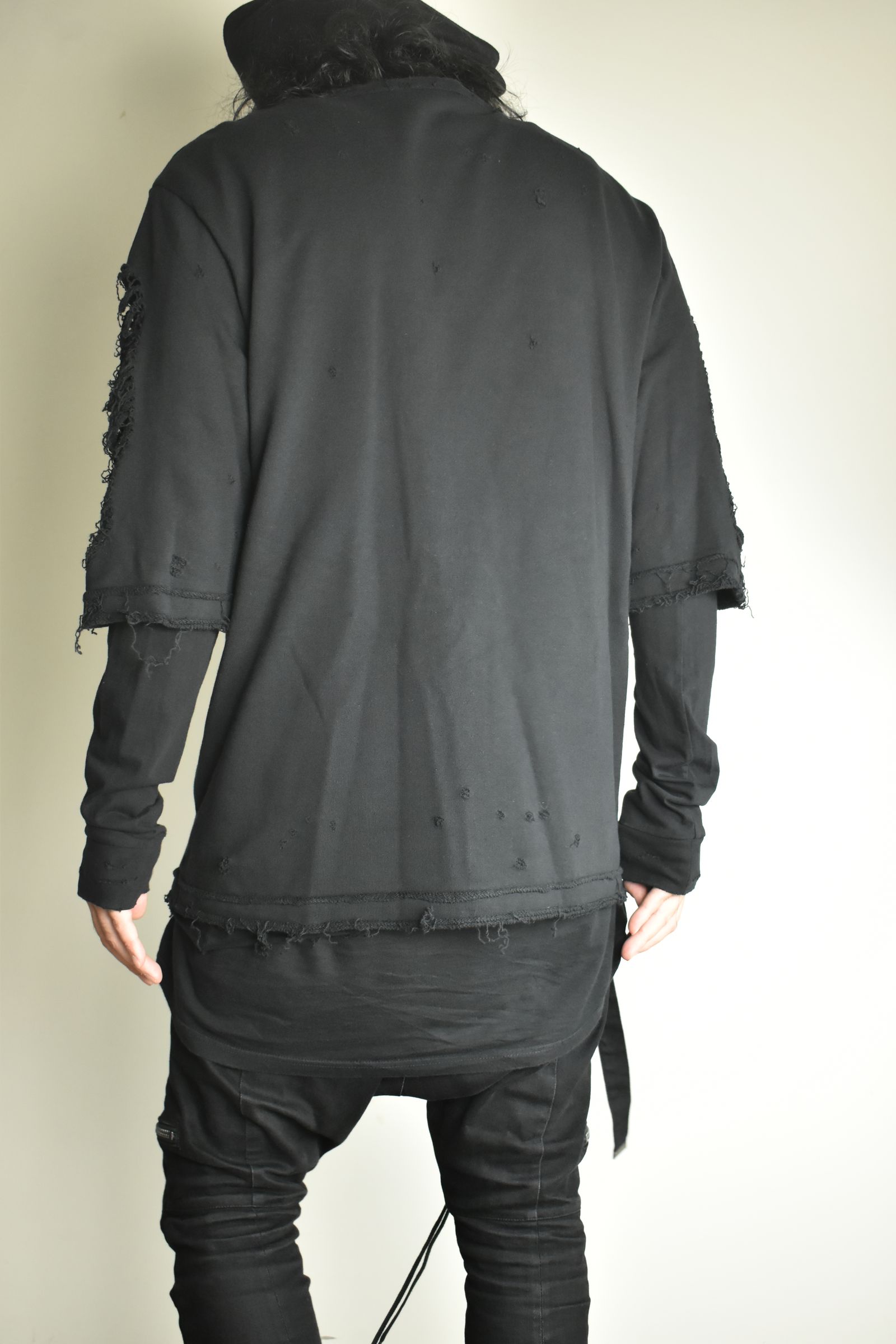Sweat Shotgun Damage Layered Tee"Black" / 裏毛ショットガンダメージレイヤードTee"ブラック"